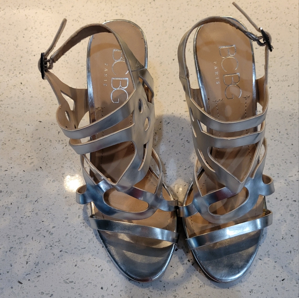BCBG Paris strappy silver heels - Sz 8